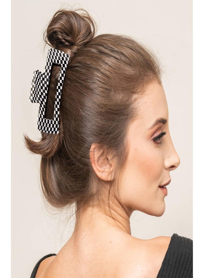 Hapdoo 3pcs Black Checkered Hair Claw Clips, Square Checker Cute Non Slip Hair Jaw Clips, Strong Hold Rectangle Plaid Vintage Check Hair Claw - Image 5